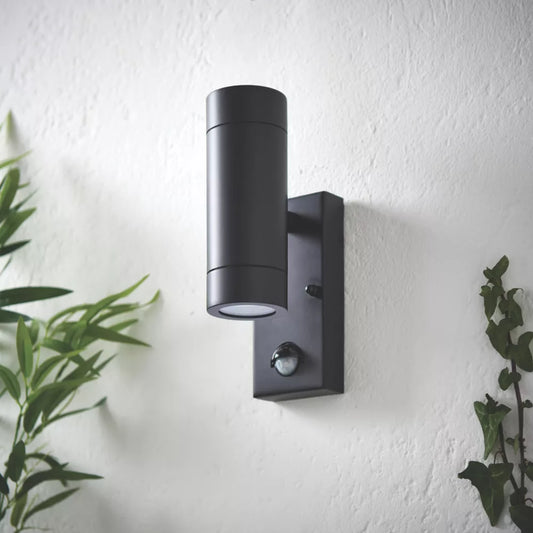 LAP BRONX OUTDOOR UP & DOWN WALL LIGHT WITH PIR SENSOR BLACK - MonkeyTools