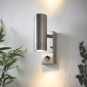 LAP BRONX OUTDOOR UP & DOWN WALL LIGHT WITH PIR SENSOR STAINLESS STEEL - MonkeyTools