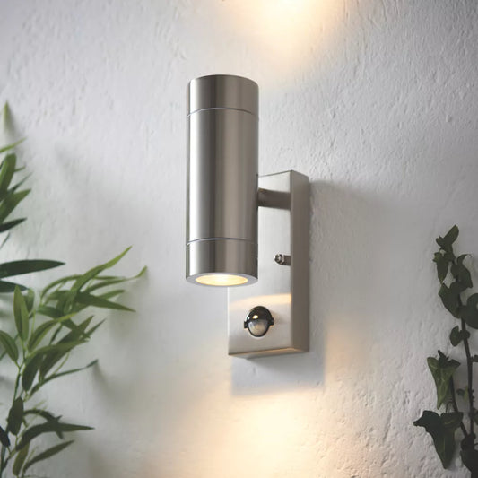 LAP BRONX OUTDOOR UP & DOWN WALL LIGHT WITH PIR SENSOR STAINLESS STEEL - MonkeyTools