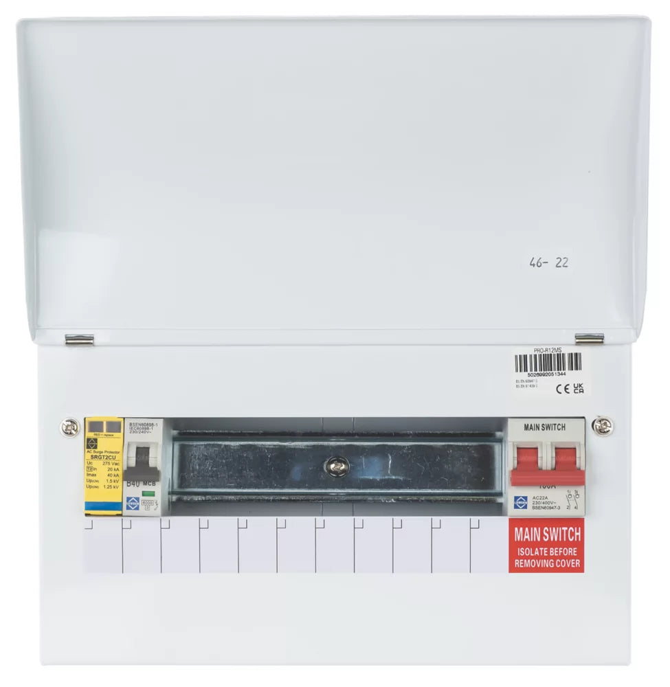 LEWDEN PRO 13-MODULE 9-WAY PART-POPULATED MAIN SWITCH CONSUMER UNIT WITH SPD - MonkeyTools