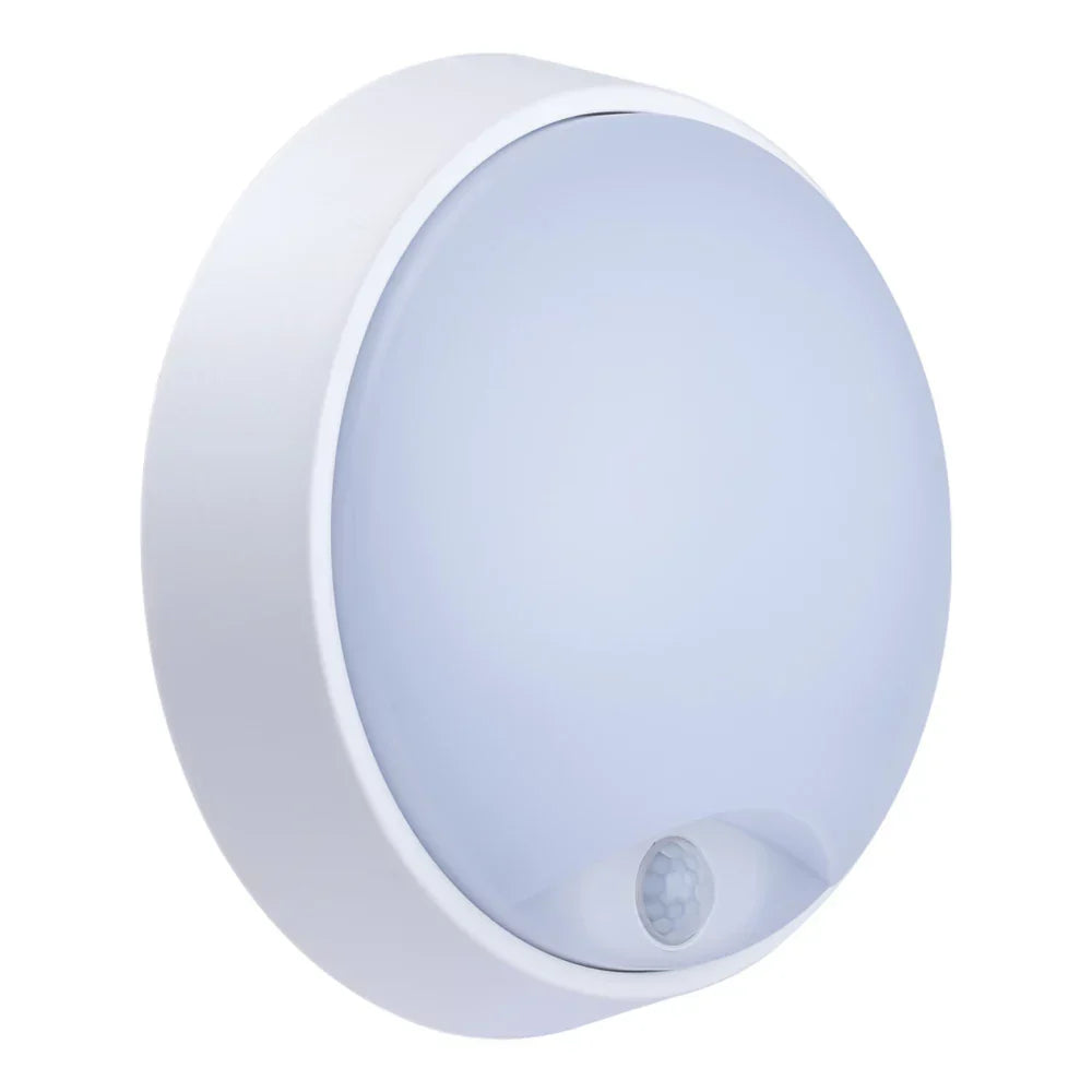 LUCECO ECO INDOOR & OUTDOOR ROUND LED BULKHEAD WITH PIR SENSOR BLACK / WHITE 10W 700LM - MonkeyTools