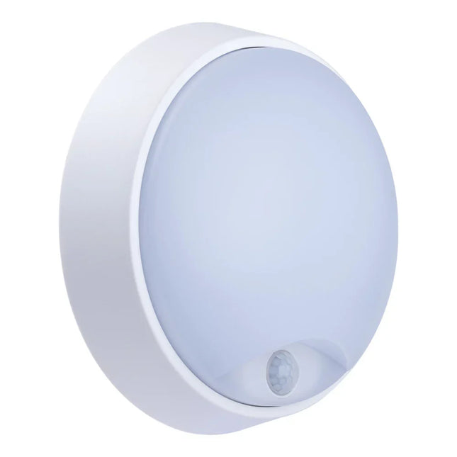LUCECO ECO INDOOR & OUTDOOR ROUND LED BULKHEAD WITH PIR SENSOR BLACK / WHITE 10W 700LM - MonkeyTools