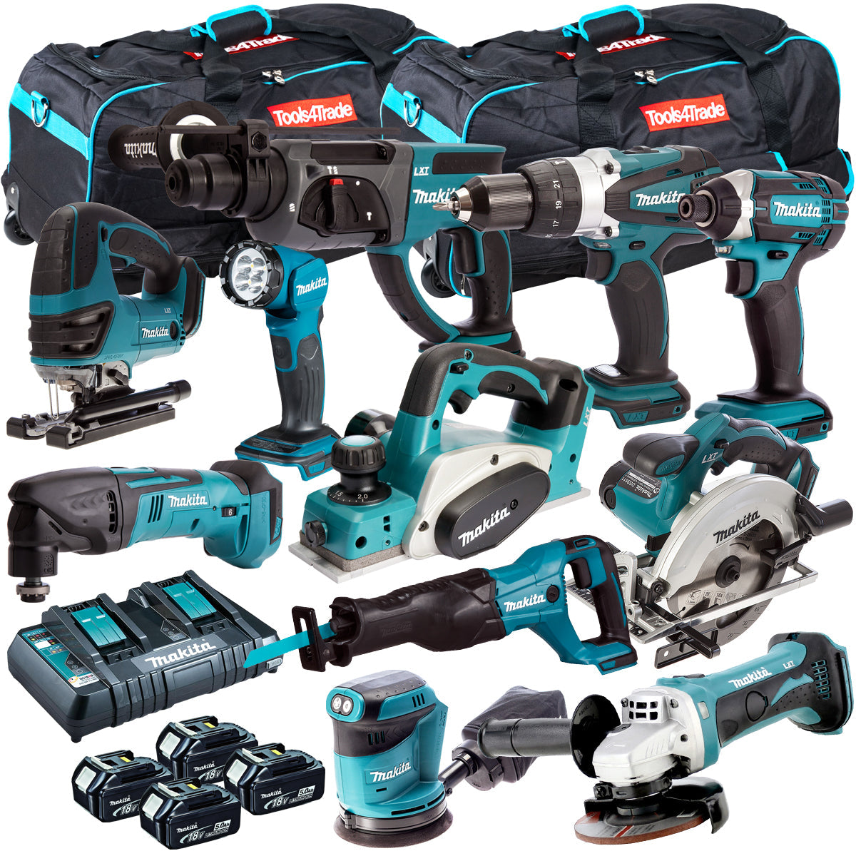 Makita 18V LXT 11 Piece Power Tool Kit with 4 x 5.0Ah Batteries T4TKIT-750 - MonkeyTools