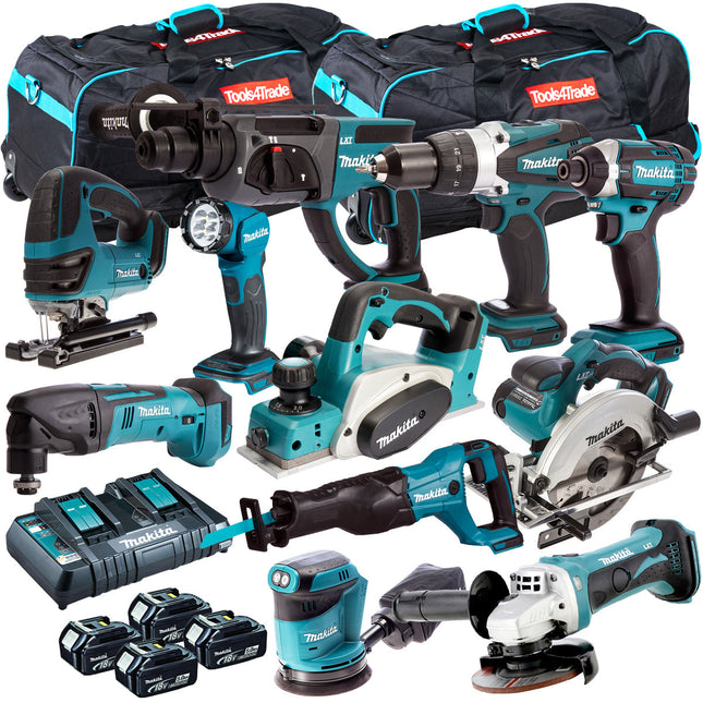 Makita 18V LXT 11 Piece Power Tool Kit with 4 x 5.0Ah Batteries T4TKIT-750 - MonkeyTools