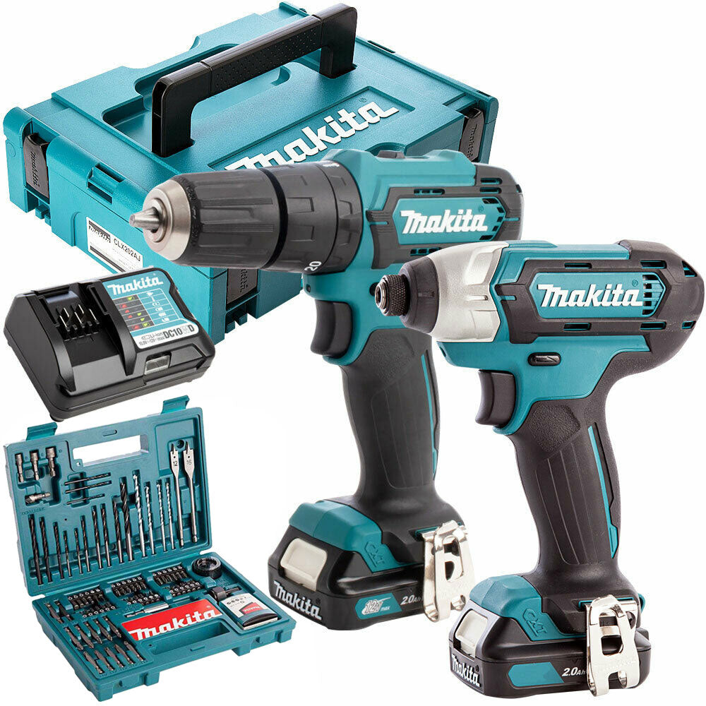 Makita CLX228AJ 12V Twin Kit 2 x 2.0Ah Batteries Charger & 100 Piece Drill Set - MonkeyTools