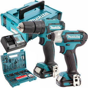 Makita CLX228AJ 12V Twin Kit 2 x 2.0Ah Batteries Charger & 100 Piece Drill Set - MonkeyTools