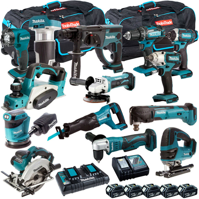 Makita 14 Piece Power Tool Kit 18V LXT 5 x 5.0Ah Batteries  T4TKIT-253 - MonkeyTools