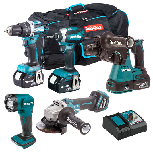 Makita 18V 5 Piece Tool Kit 3 x 5.0Ah Batteries & Charger T4TKIT-6572 - MonkeyTools