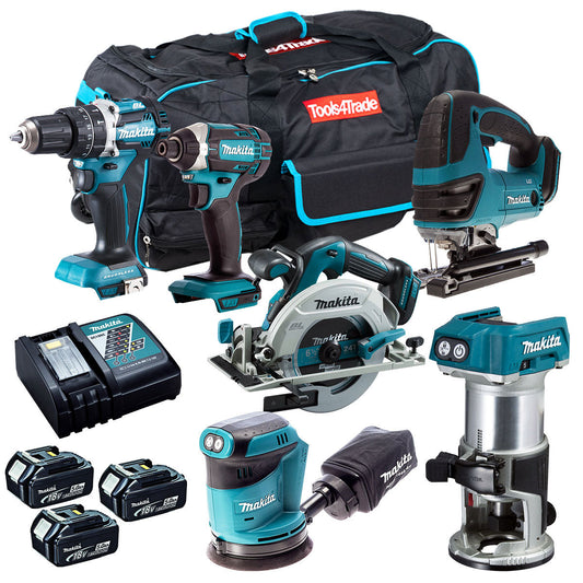 Makita 18V 6 Piece Cordless Power Tool Kit with 3 x 5.0Ah Battery Charger & bag T4TKIT-12878 - MonkeyTools