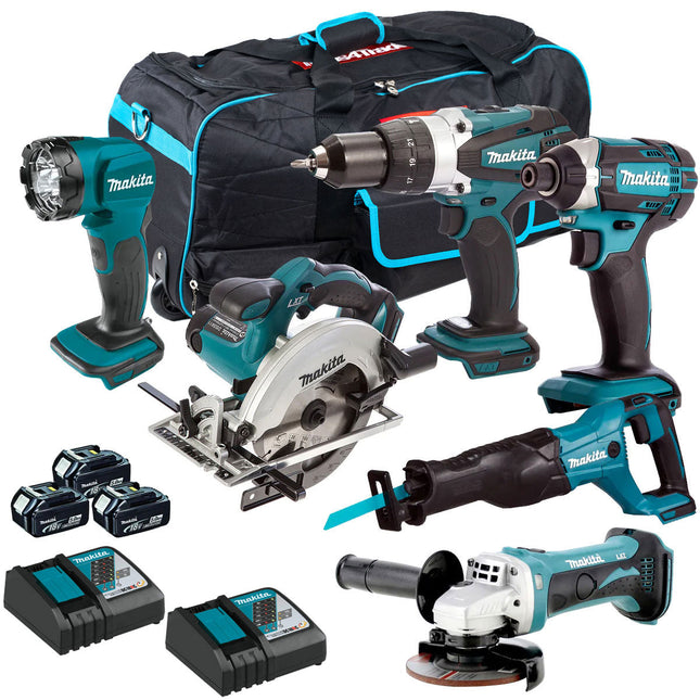 Makita 18V 6 Piece Tool Kit 3 x 5.0Ah Batteries & Charger T4TKIT-3424 - MonkeyTools