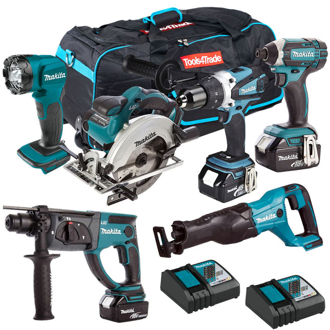 Makita 18V 6 Piece Tool Kit 3 x 5.0Ah Batteries & Charger T4TKIT-4304 - MonkeyTools