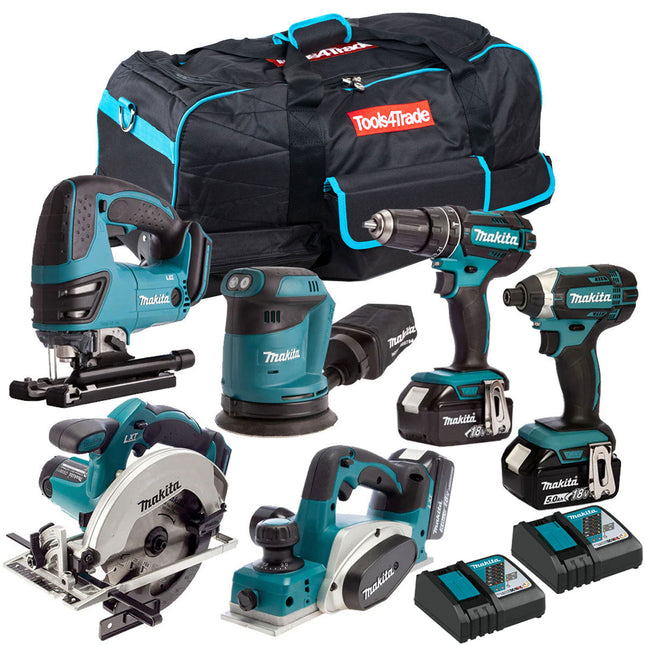 Makita 18V 6 Piece Tool Kit with 3 x 5.0Ah Batteries & Charger T4TKIT-3381 - MonkeyTools