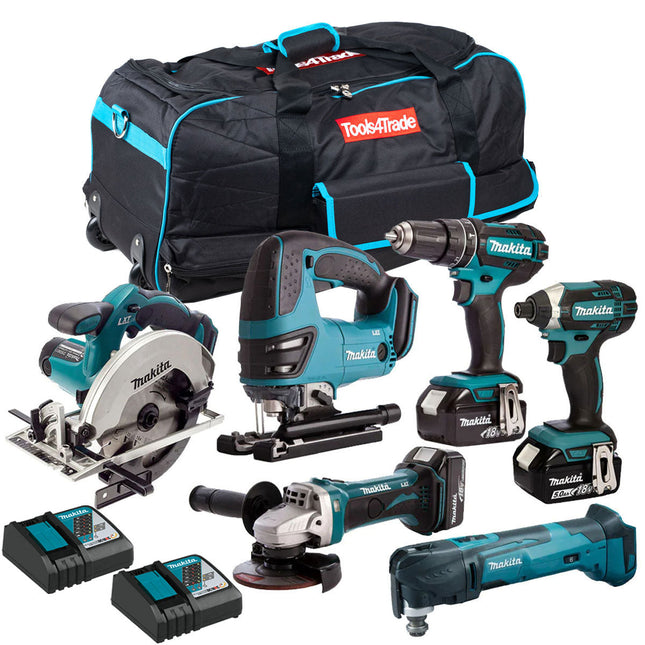 Makita 18V 6 Piece Tool Kit with 3 x 5.0Ah Batteries & Charger T4TKIT-3552 - MonkeyTools