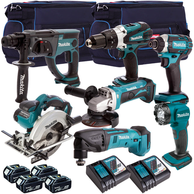 Makita 18V 7 Piece Tool Kit with 4 x 5.0Ah Batteries & Charger T4TKIT-4317 - MonkeyTools