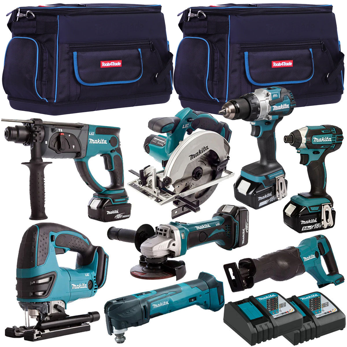 Makita 18V 8 Piece Power Tool Kit with 4 x 5.0Ah Battery & Charger T4TKIT-4321 - MonkeyTools