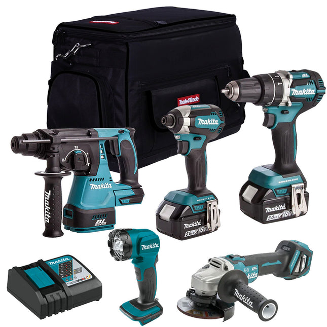 Makita 18V Brushless 5 Piece Cordless Kit 2 x 5.0Ah Batteries & Charger T4TKIT-832 - MonkeyTools