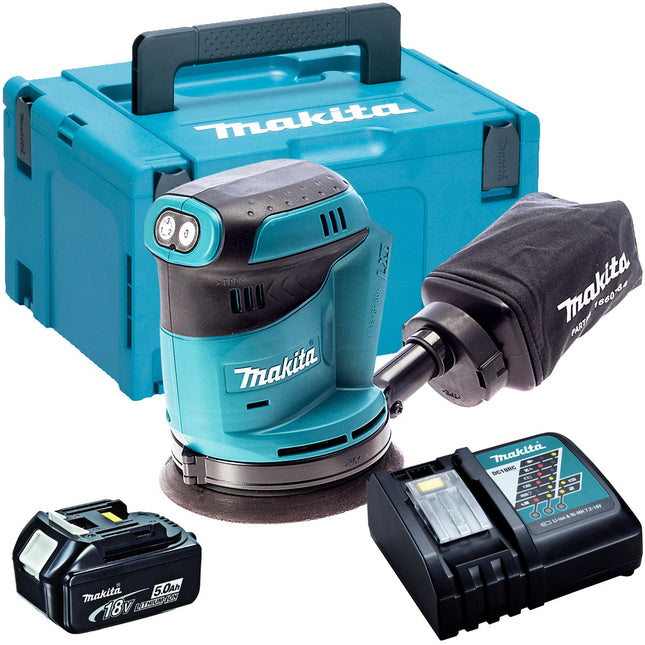 Makita DBO180Z 18V 125mm Sander with 1 x 5.0Ah Battery & Charger in Case - MonkeyTools