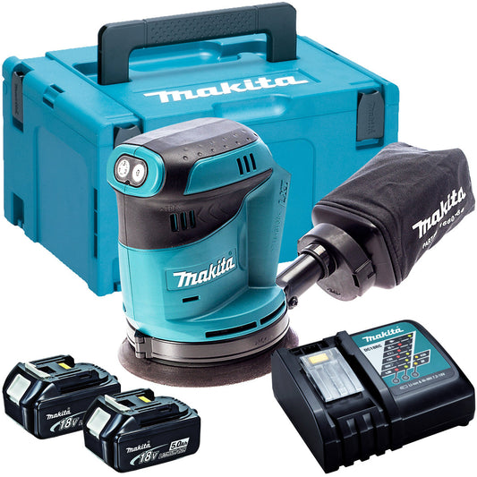 Makita DBO180Z 18V 125mm Sander with 2 x 5.0Ah Battery & Charger in Case - MonkeyTools