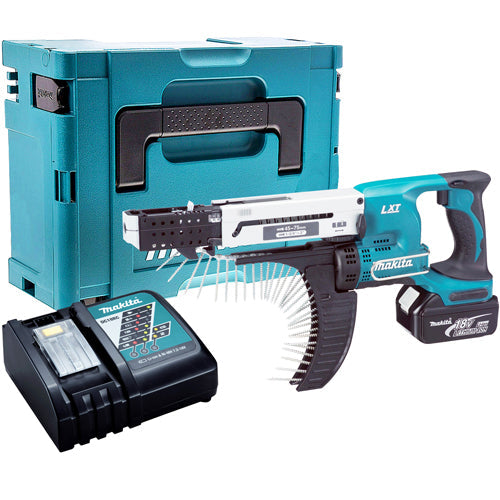 Makita DFR750Z 18V LXT Li-Ion 45 – 75 mm Auto Feed Screwdriver With 1 x 5.0Ah Battery & Charger In Case - MonkeyTools