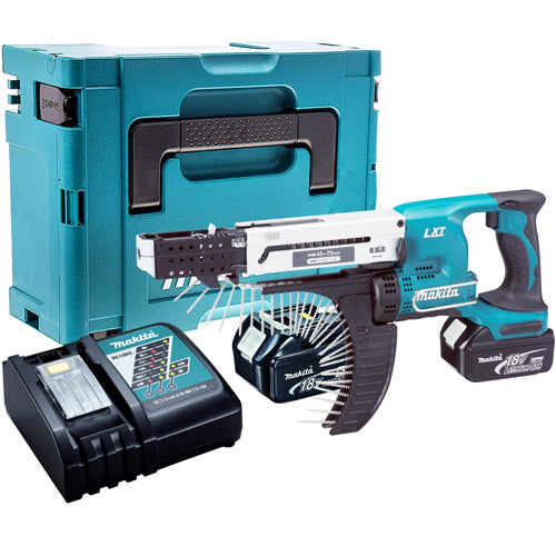 Makita DFR750Z 18V LXT Li-Ion 45 – 75 mm Auto Feed Screwdriver With 2 x 5.0Ah Batteries & Charger In Case - MonkeyTools