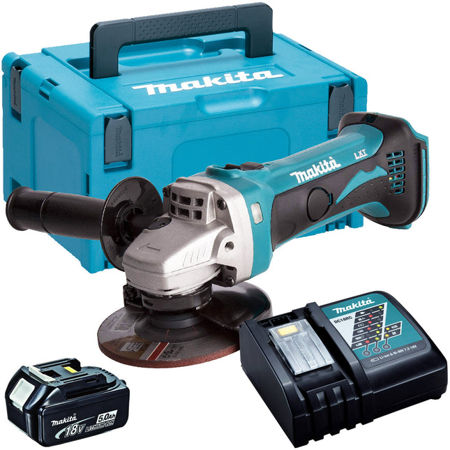 Makita DGA452Z 18V 115mm Angle Grinder with 1 x 5.0Ah Battery & Charger in Case - MonkeyTools