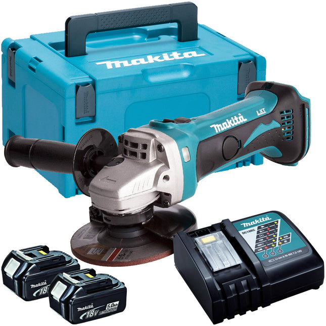 Makita DGA452Z 18V 115mm Angle Grinder with 2 x 5.0Ah Batteries & Charger in Case - MonkeyTools