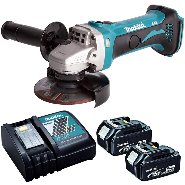 Makita DGA452Z 18V LXT 115mm Angle Grinder With 2 x 5.0Ah Batteries & Charger - MonkeyTools