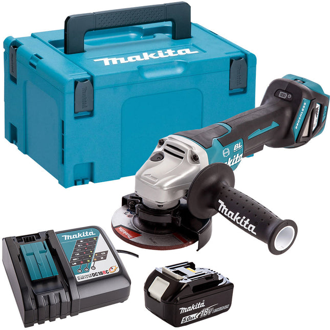 Makita DGA467Z 18V Brushless 115mm Angle Grinder With 1 x 5.0Ah Battery & Charger in Case - MonkeyTools