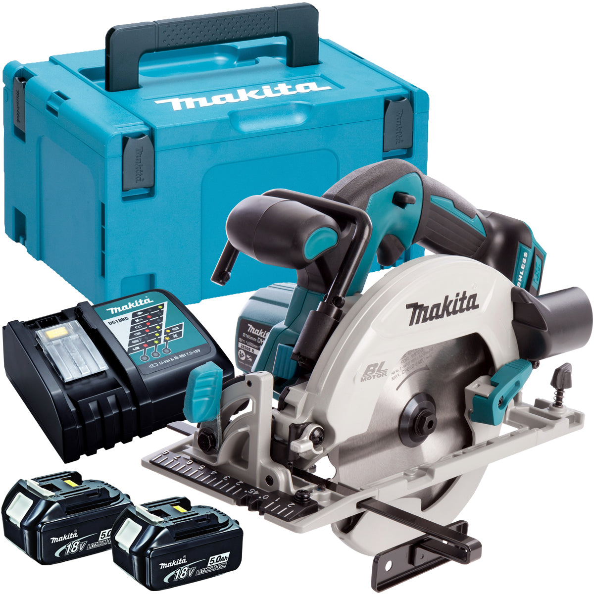 Makita DHS680Z 18V Brushless 165mm Circular Saw with 2 x 5.0Ah Batteries & Charger in Case - MonkeyTools