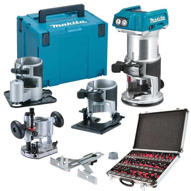 Makita DRT50ZJX3 18V Brushless Router Trimmer Base With 1/4" 35 Piece Cutter Set - MonkeyTools