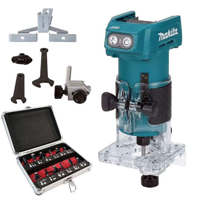 Makita DRT52Z 18V LXT Brushless 1/4" Router Trimmer with 12 Piece Cutter Set - MonkeyTools