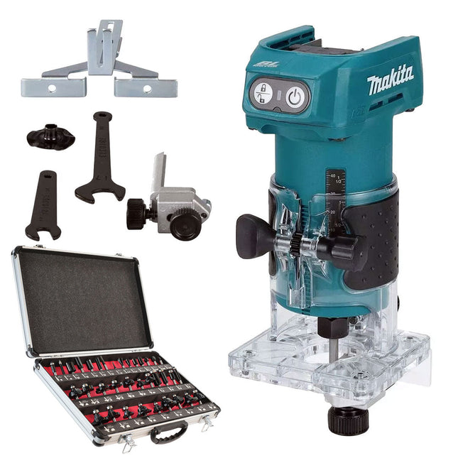 Makita DRT52Z 18V LXT Brushless 1/4" Router Trimmer with 35 Piece Cutter Set - MonkeyTools
