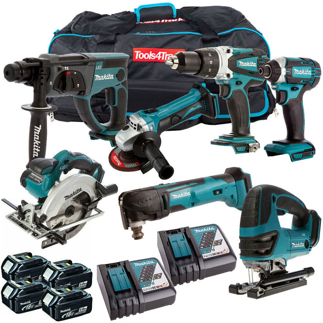 Makita MAK7PC 18V 4 x 5.0Ah LXT Li-ion 7pc Power Tool Kit - MonkeyTools