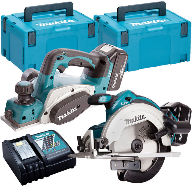 Makita MT1180TJ 18V 165mm Circular Saw + 82mm Planer Twin Pack with 2 x 5.0Ah Batteries & Charger in Case - MonkeyTools