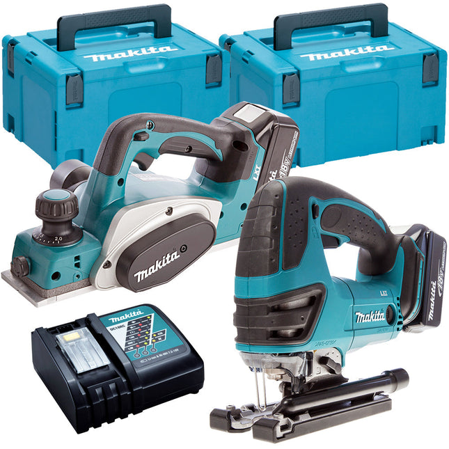 Makita MT8080TJ 18V 82mm Planer + Jigsaw Twin Pack with 2 x 5.0Ah Batteries & Charger in Case - MonkeyTools