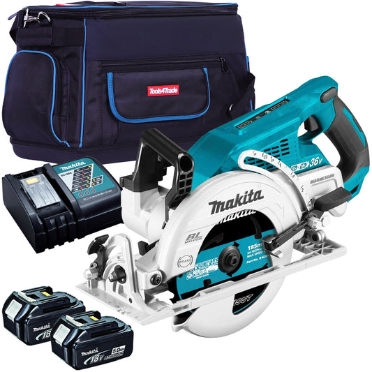 Makita DRS780Z 36V Brushless 185mm Circular Saw with 2 x 5.0Ah Battery Charger & Tool Bag - MonkeyTools