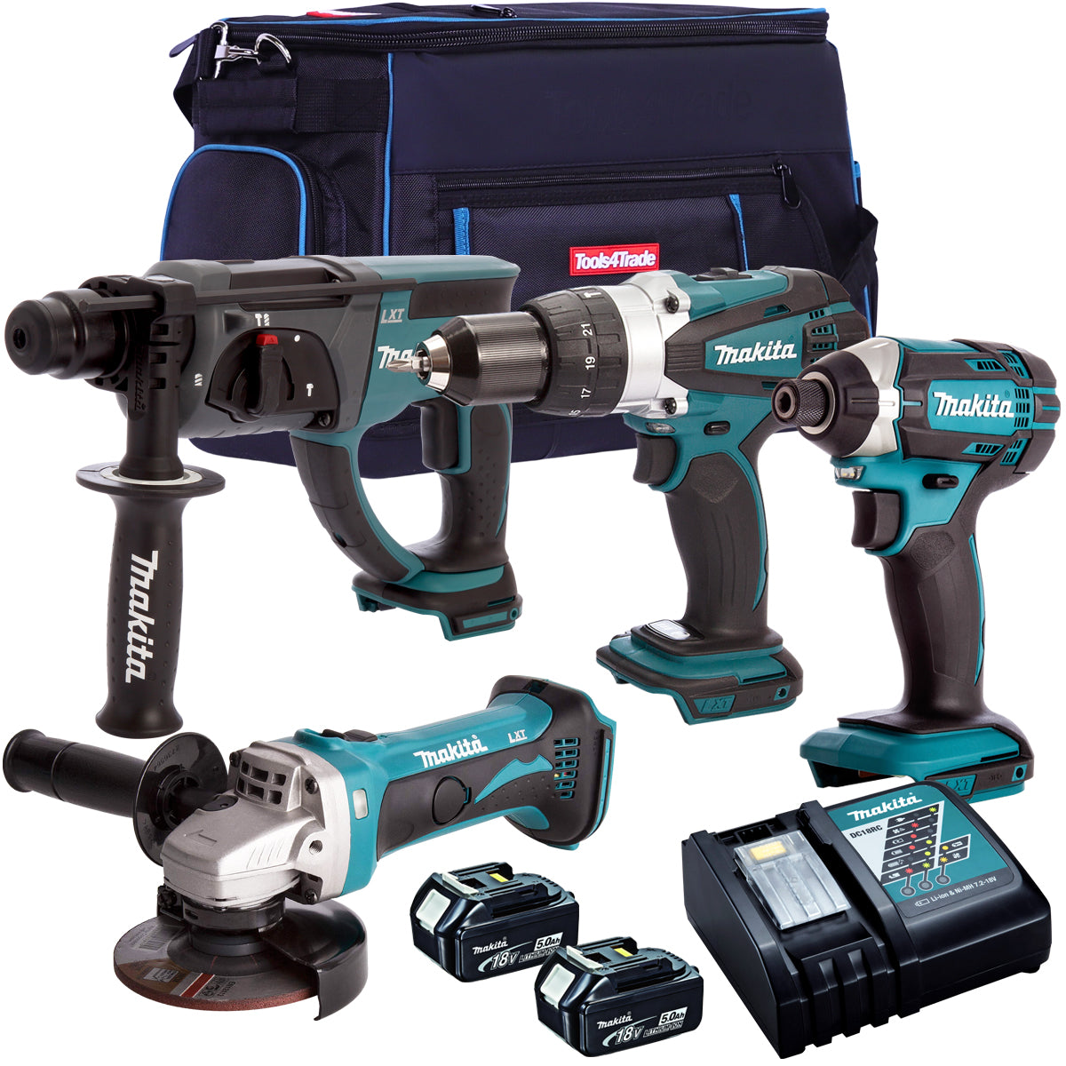 Makita 4 Piece 18V Li-ion with 2 x 5.0Ah Batteries & Charger T4TKIT-152 - MonkeyTools