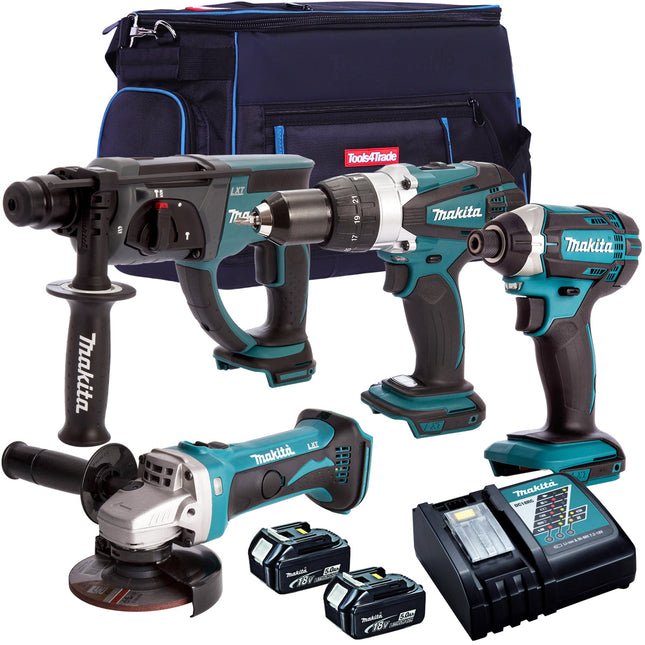 Makita 4 Piece 18V Li-ion with 2 x 5.0Ah Batteries & Charger T4TKIT-152 - MonkeyTools