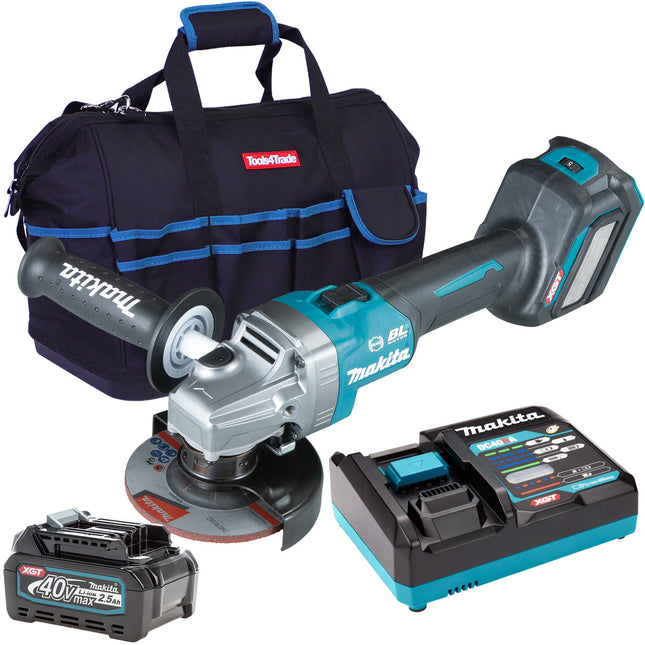 Makita GA022GZ 40V 115mm Brushless Angle Grinder with 1 x 2.5Ah Battery Charger & Bag - MonkeyTools