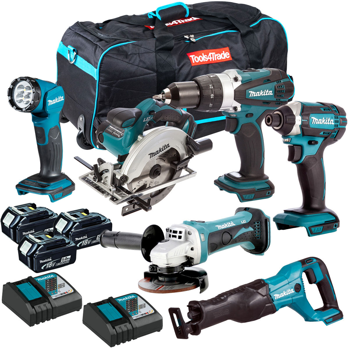 Makita 18V 6 Piece Combo Kit 3 x 5.0Ah Batteries & Charger T4T6072PT - MonkeyTools