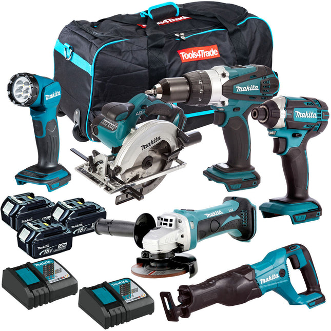 Makita 18V 6 Piece Combo Kit 3 x 5.0Ah Batteries & Charger T4T6072PT - MonkeyTools