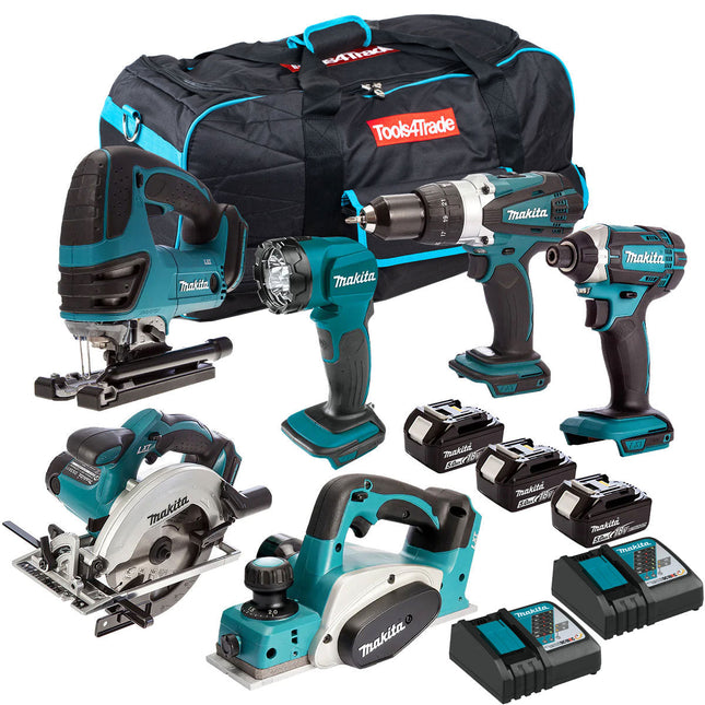 Makita 18V 6 Piece Combo Kit 3 x 5.0Ah Batteries & Charger T4T6067PT - MonkeyTools