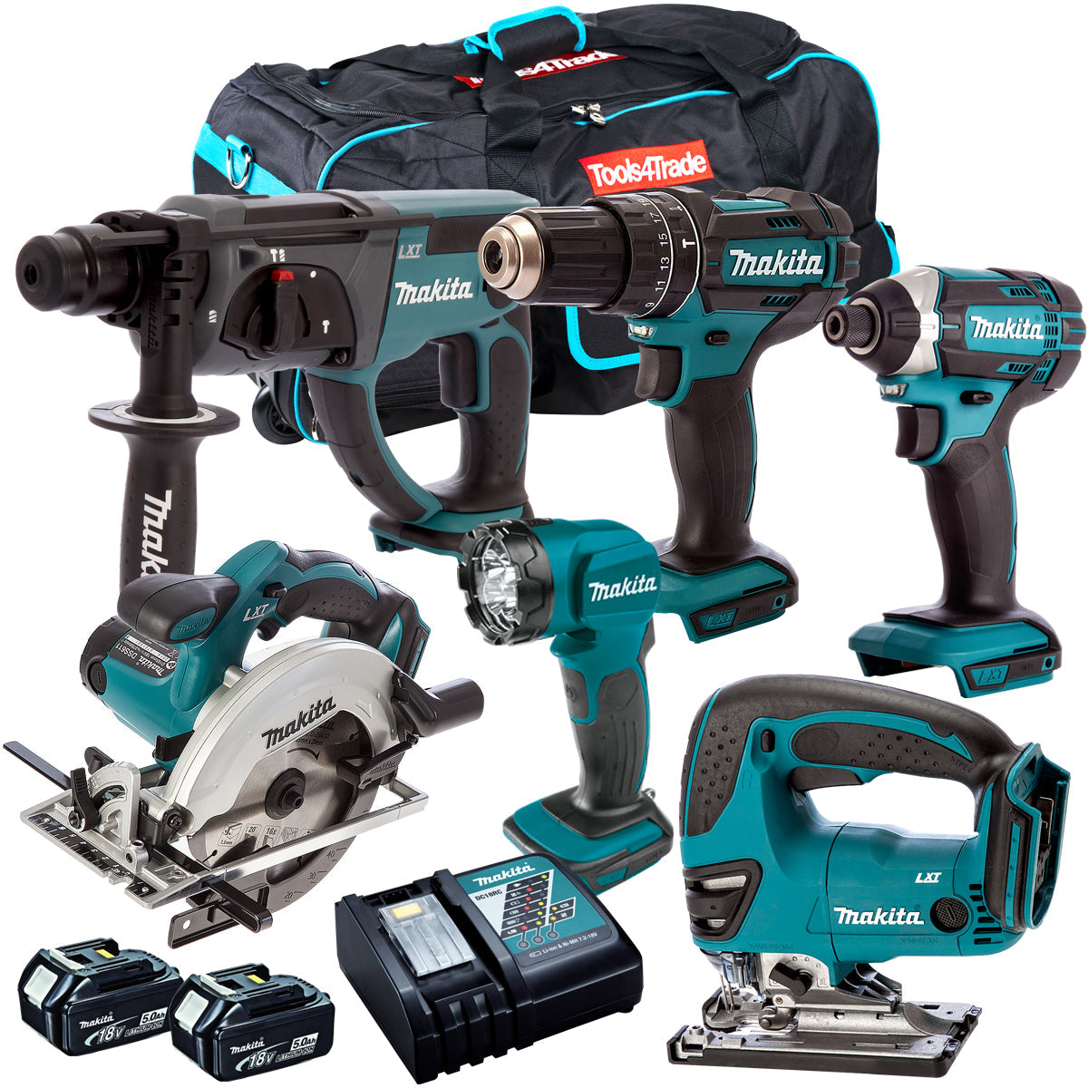 Makita 18V 6 Piece Combo Kit with 2 x 5.0Ah Batteries & Charger T4TKIT-193 - MonkeyTools