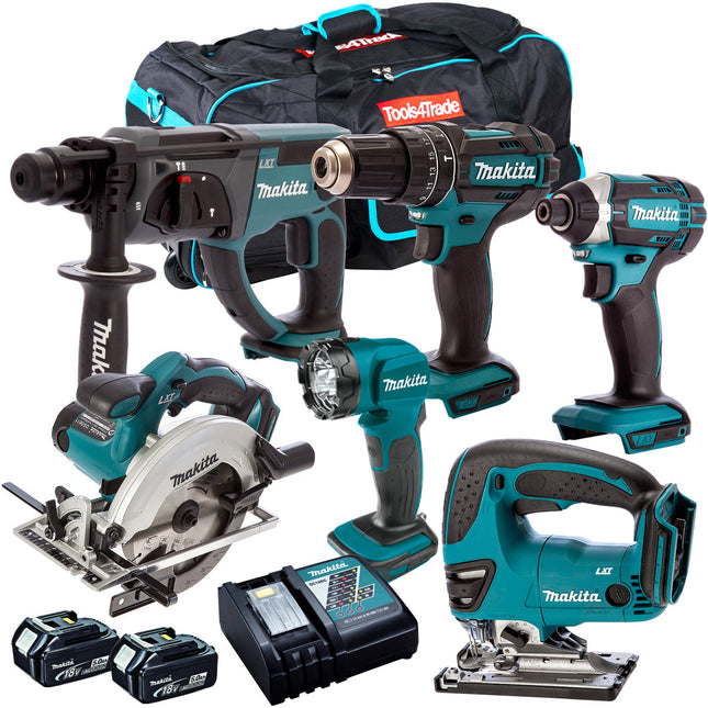 Makita 18V 6 Piece Combo Kit with 2 x 5.0Ah Batteries & Charger T4TKIT-193 - MonkeyTools