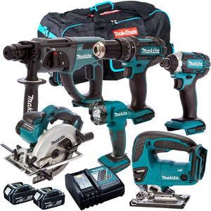 Makita 18V 6 Piece Combo Kit with 2 x 5.0Ah Batteries & Charger T4TKIT-193 - MonkeyTools