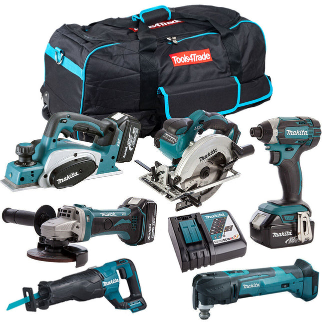 Makita 18V 6 Piece Power Tool Kit with 3 x 5.0Ah Batteries & Charger T4TKIT-186 - MonkeyTools