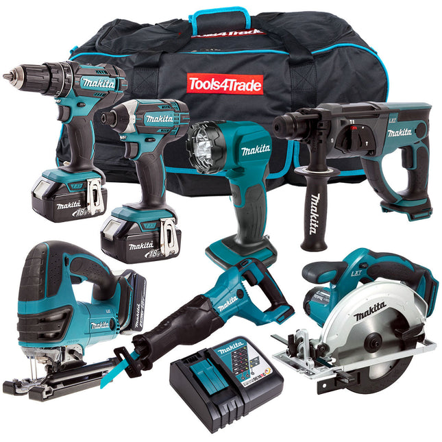 Makita 18V 7 Piece Combo Kit with 3 x 5.0Ah Batteries & Charger T4TKIT-201 - MonkeyTools