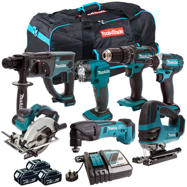 Makita 18V 7 Piece Cordless Kit with 3 x 5.0Ah Batteries & Charger T4TKIT-204 - MonkeyTools