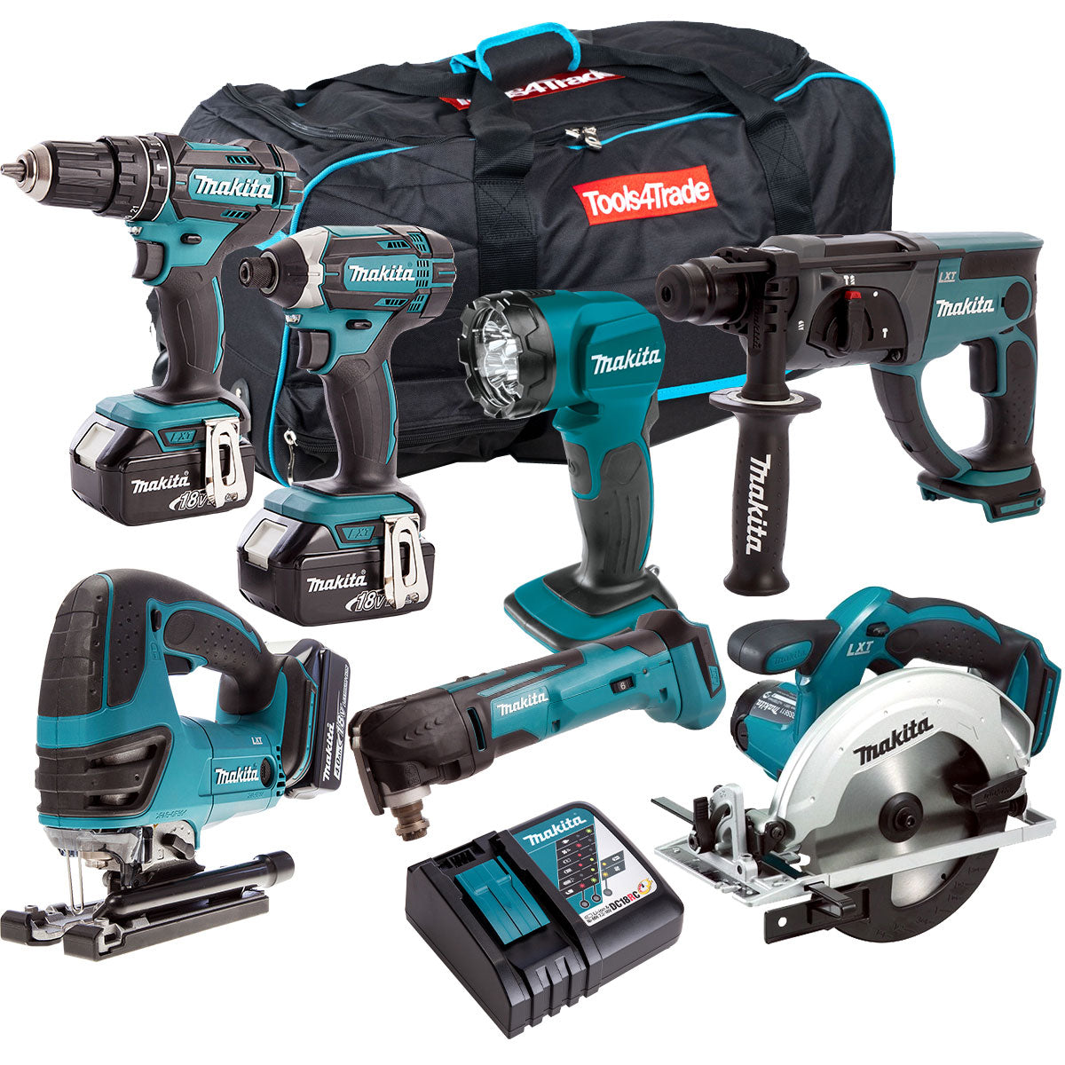 Makita 18V 7 Piece Cordless Kit with 3 x 5.0Ah Batteries & Charger T4TKIT-205 - MonkeyTools