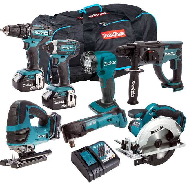 Makita 18V 7 Piece Cordless Kit with 3 x 5.0Ah Batteries & Charger T4TKIT-205 - MonkeyTools